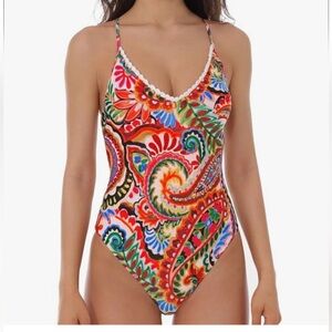 Lucky Brand Women Tropical Paisley
Adjustable Tie Back One-Piece Swimsuit
Size S